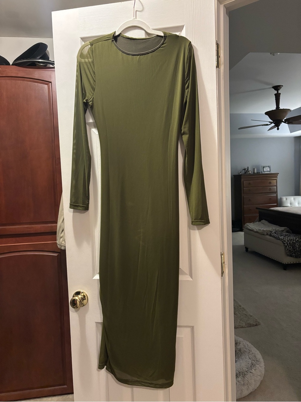 SHEIN Olive Green Long Sleeve Maxi Dress
